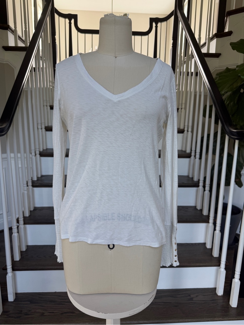 Nation Ltd. Long-Sleeve Top Shirt Blouse V-Neck 100% Cotton